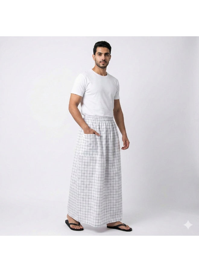 هيرو فوطة ابيض وزرة مطاط مع جيب جانبي للرجل فوطة رجالية وزرة صيفي مريحة جدا وباردة للرجال وزار رجالي معوز صارون صاروم اسباعية رجالية مناسب للمنزل والنوم وللرياضيين اوقات الصلاة - Image 4